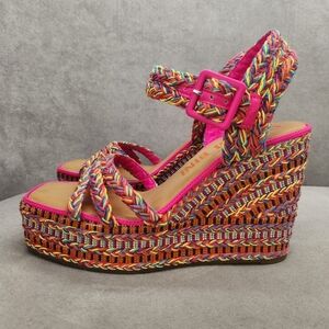 Gianni Bini Wedge Sandals 9 Pink Rainbow Santi Beaded Woven Chunky New $110